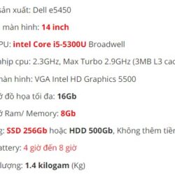 Laptop dell e5450 coi5-5200u ram 4gb